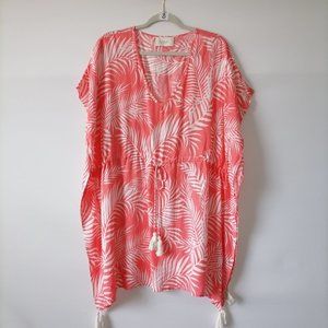 Cleobella Womens Pink V-Neck Tie Waist Tropical Swimwear Kimono Cover Up OS